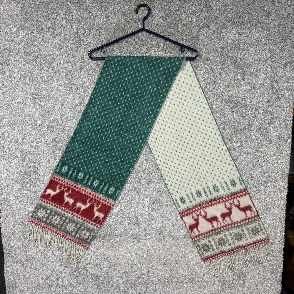 Fair Isle Reindeer Scarf Womens Cashmere Christmas Scotland Fringe 11.5x69